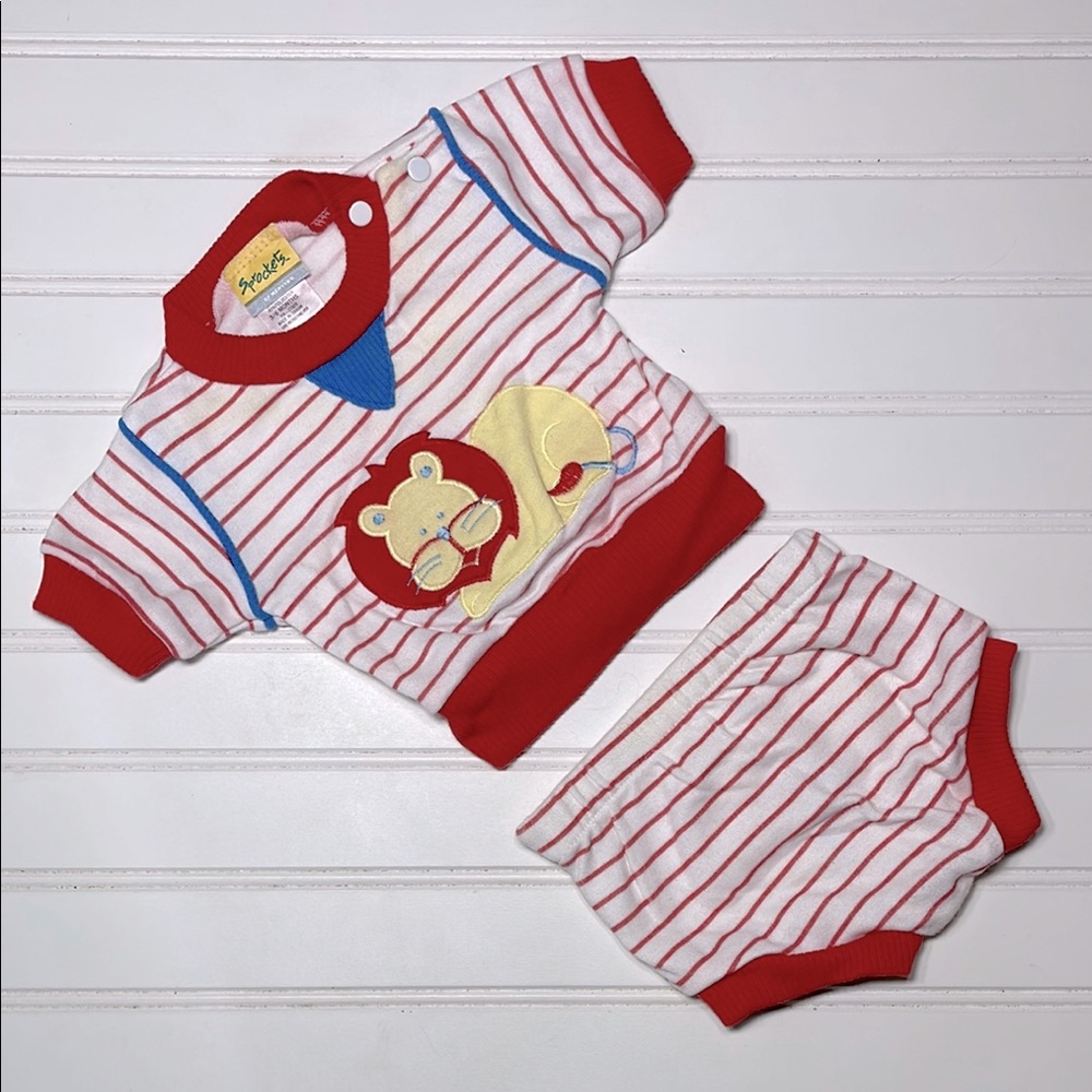 VINTAGE 80s Sprockets Lion Embroidered Appliqué Colorblock Matching Set